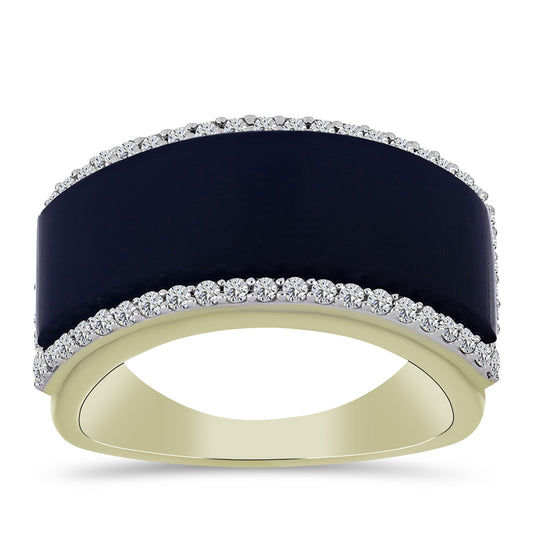 Anel de Prata com Banho de Ouro com Ónix Preta de Suwar e Topázio Branco  Contraste: Cabeca de Veado (800)