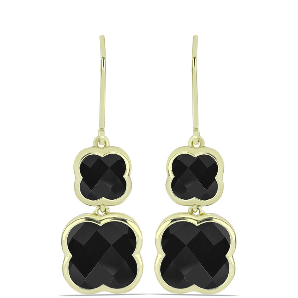 Brincos de Prata com Banho de Ouro com Ónix Preta de Suwar