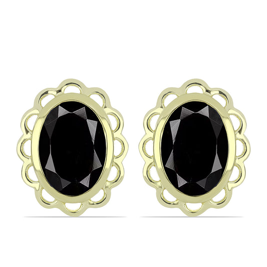 Brincos de Prata com Banho de Ouro com Ónix Preta de Suwar