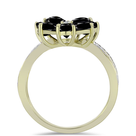 Anel de Prata com Banho de Ouro com Ónix Preta de Suwar e Topázio Branco  Contraste: Cabeca de Veado (800)