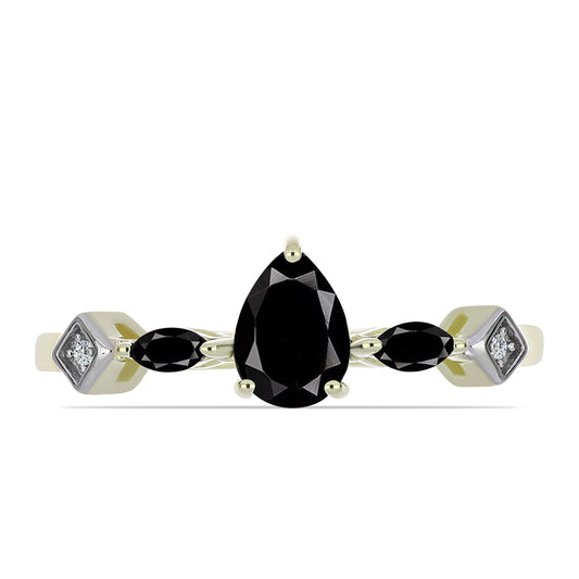 Anel de Prata com Banho de Ouro com Ónix Preta de Suwar e Topázio Branco