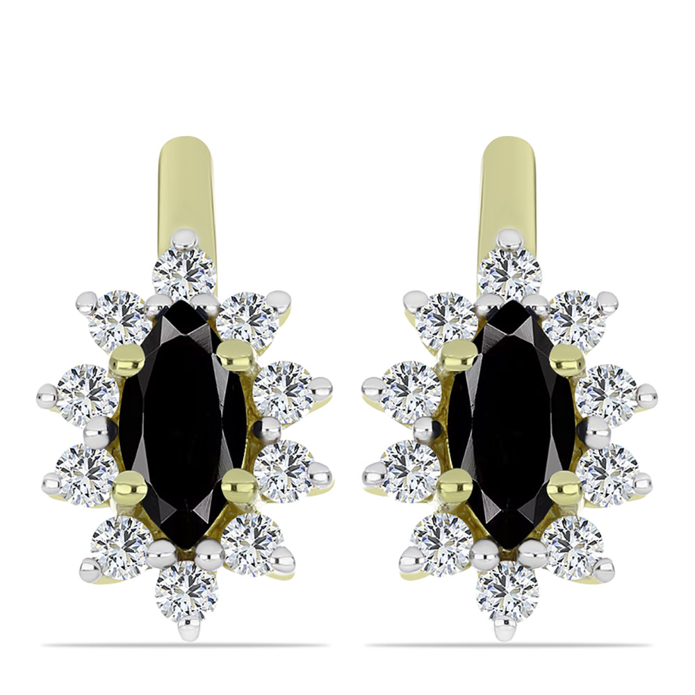 Brincos de Prata com Banho de Ouro com Ónix Preta de Suwar e Topázio Branco 1 