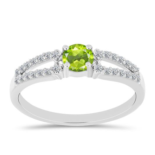 Anel de Prata com Peridoto de Changbai e Topázio Branco