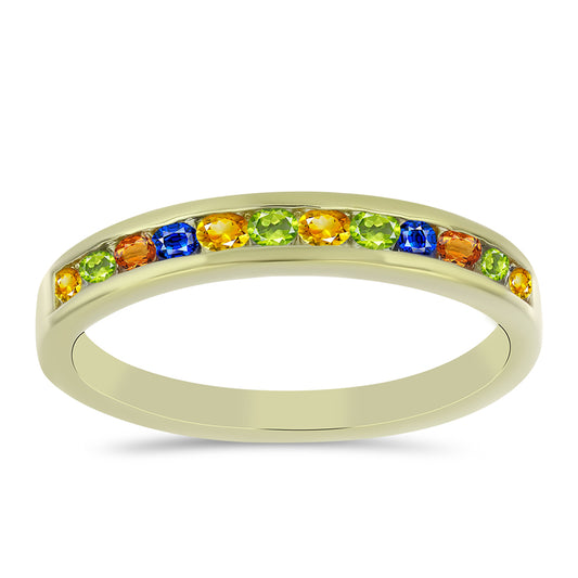Anel de Prata com Banho de Ouro com Safira Arco-íris de Rosebery