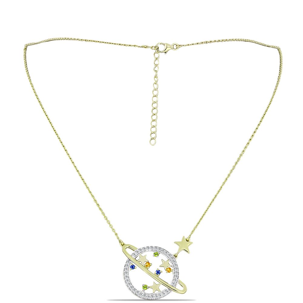 Colar de Prata com Banho de Ouro com Safira Arco-íris de Rosebery e Topázio Branco  Contraste: Cabeca de Veado (800)