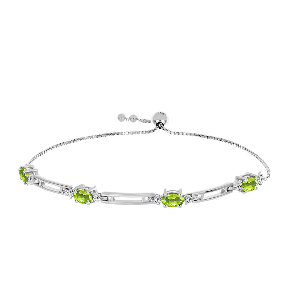 Pulseira de Prata com Peridoto de Changbai e Topázio Branco  Contraste: Cabeca de Veado (800) 1 