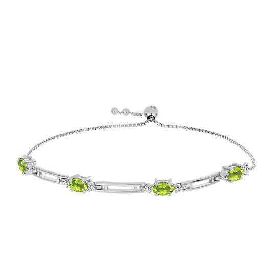 Pulseira de Prata com Peridoto de Changbai e Topázio Branco  Contraste: Cabeca de Veado (800)
