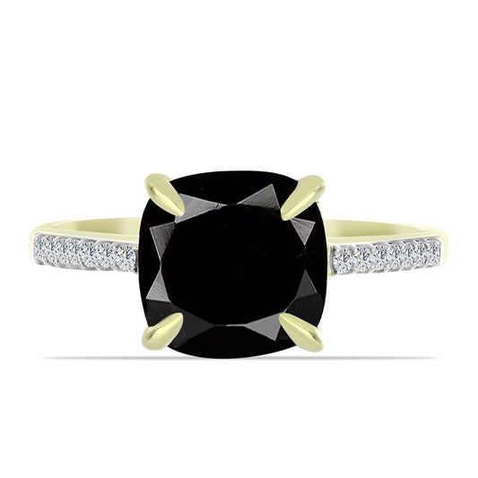 Anel de Prata com Banho de Ouro com Ónix Preta de Suwar e Topázio Branco