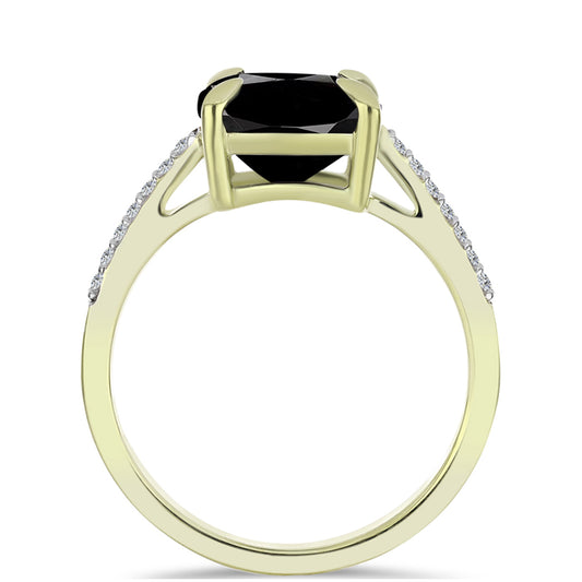 Anel de Prata com Banho de Ouro com Ónix Preta de Suwar e Topázio Branco