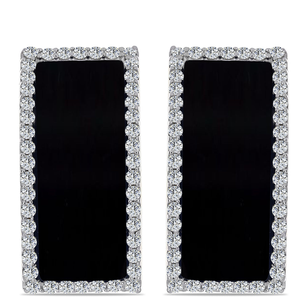 Brincos de Prata com Banho de Ouro com Ónix Preta de Suwar e Topázio Branco  Contraste: Cabeca de Veado (800) 1 