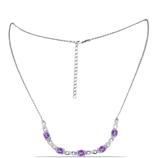 Colar de Prata com Ametista Rosa de França e Topázio Branco  Contraste: Cabeca de Veado (800)