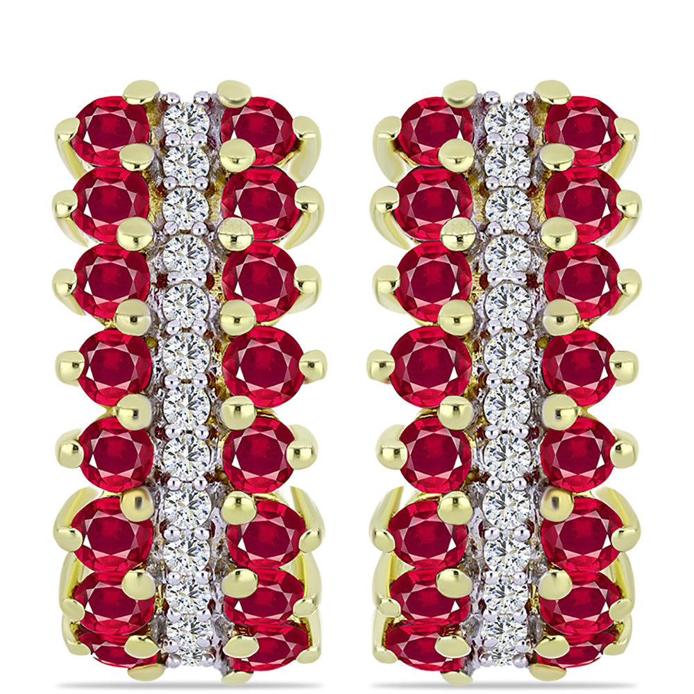 Brincos de Prata com Banho de Ouro com Rubi de Madagáscar e Topázio Branco 1 