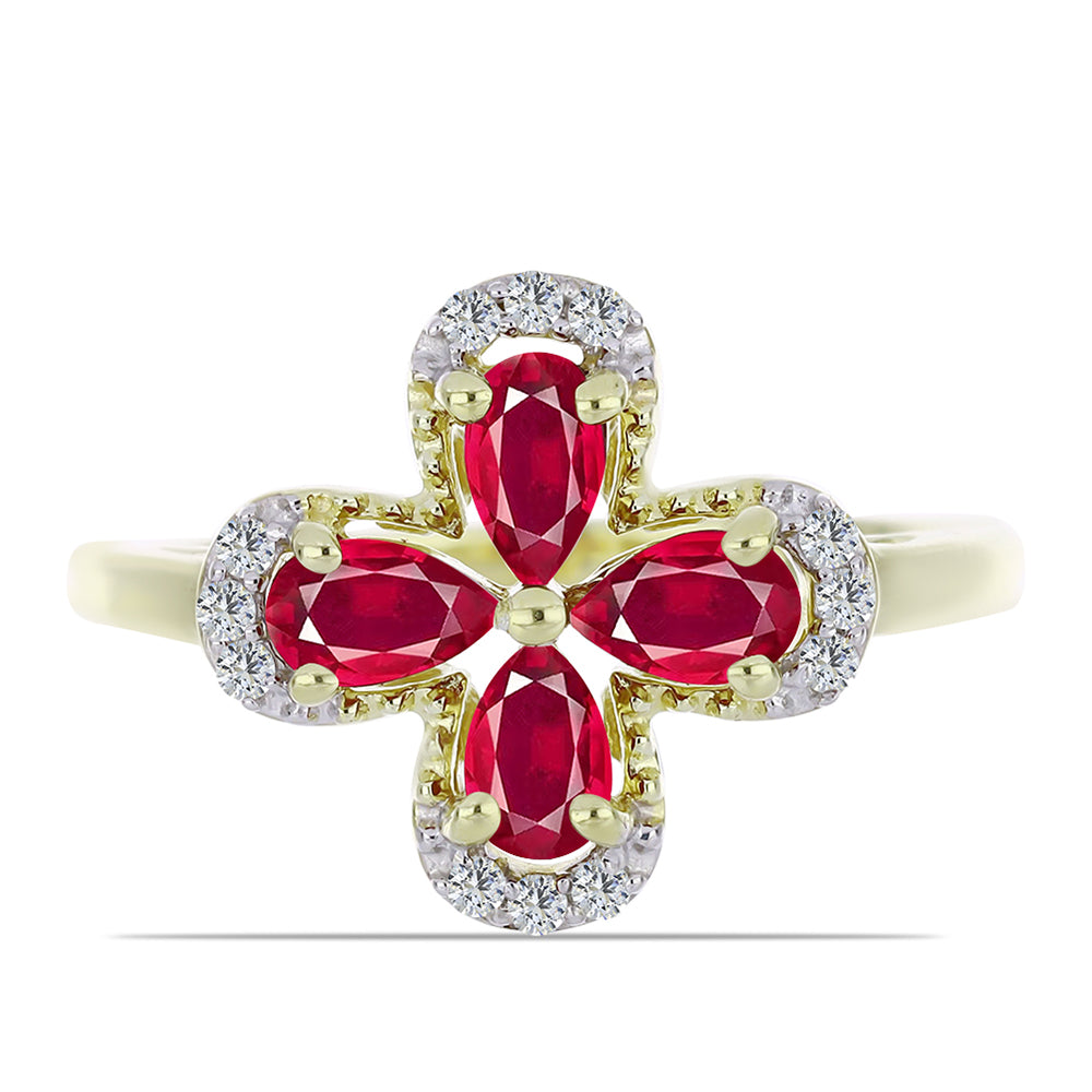 Anel de Prata com Banho de Ouro com Rubi de Madagáscar e Topázio Branco 1 