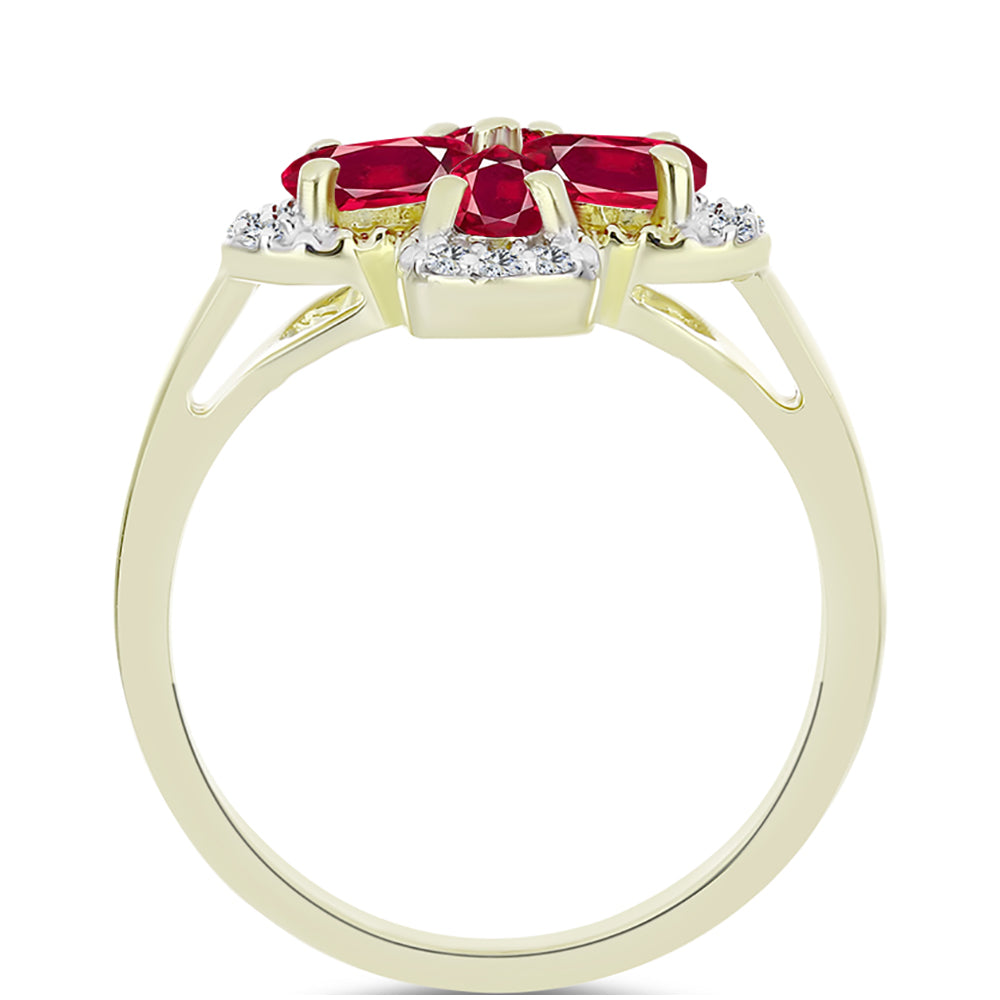 Anel de Prata com Banho de Ouro com Rubi de Madagáscar e Topázio Branco 2 