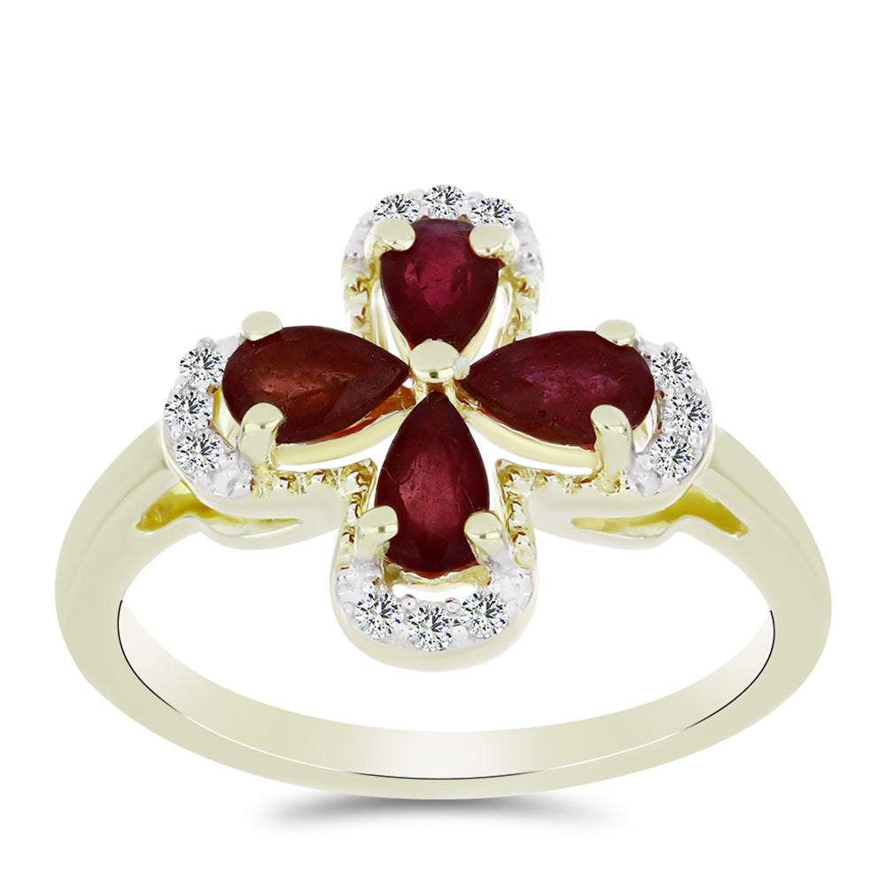 Anel de Prata com Banho de Ouro com Rubi de Madagáscar e Topázio Branco