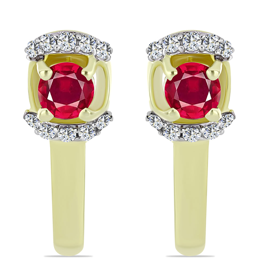 Brincos de Prata com Banho de Ouro com Rubi de Madagáscar e Topázio Branco