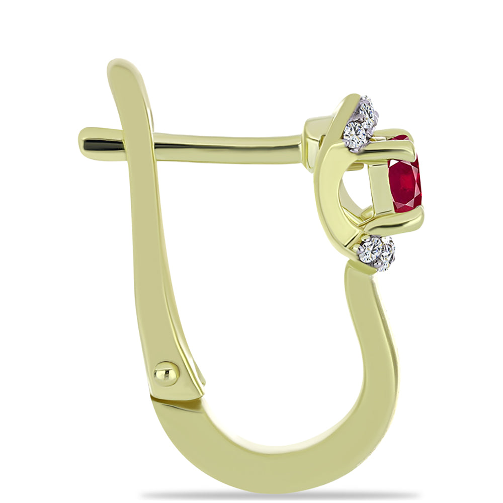 Brincos de Prata com Banho de Ouro com Rubi de Madagáscar e Topázio Branco