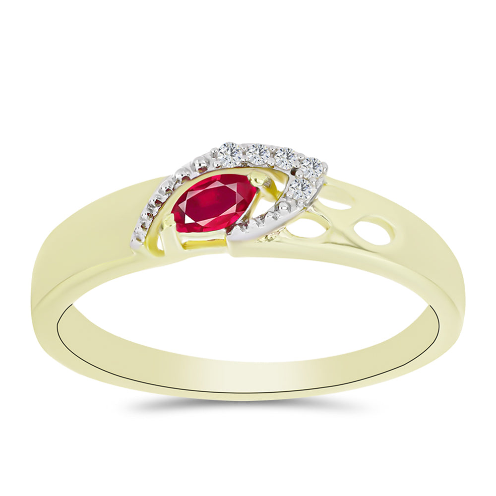 Anel de Prata com Banho de Ouro com Rubi de Madagáscar e Topázio Branco