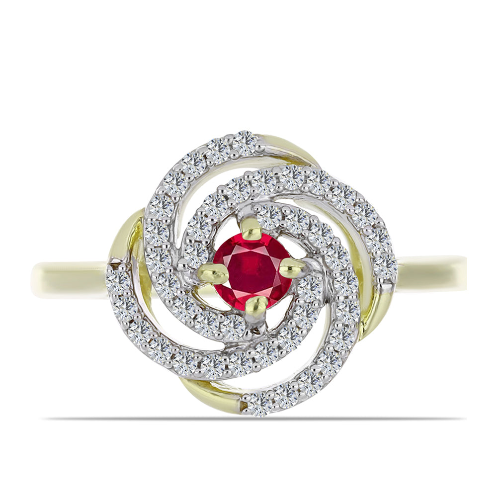 Anel de Prata com Banho de Ouro com Rubi de Madagáscar e Topázio Branco