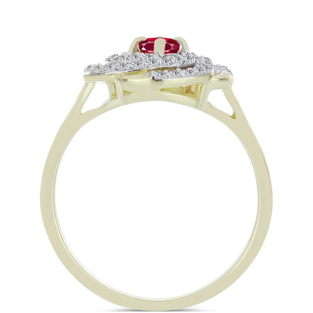Anel de Prata com Banho de Ouro com Rubi de Madagáscar e Topázio Branco