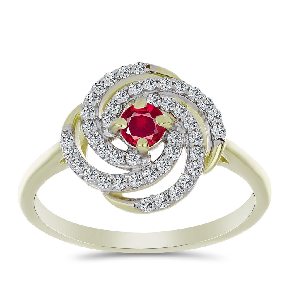 Anel de Prata com Banho de Ouro com Rubi de Madagáscar e Topázio Branco