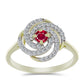 Anel de Prata com Banho de Ouro com Rubi de Madagáscar e Topázio Branco