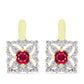 Brincos de Prata com Banho de Ouro com Rubi de Madagáscar e Topázio Branco
