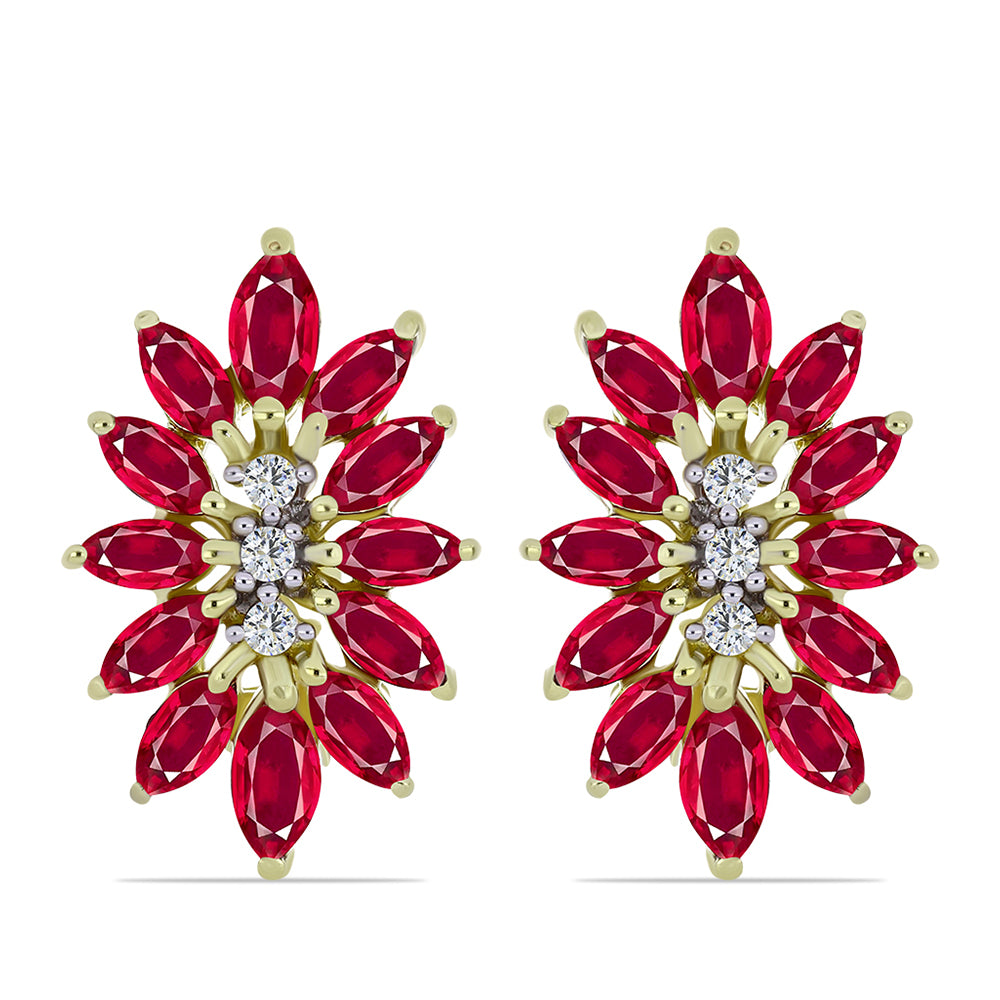 Brincos de Prata com Banho de Ouro com Rubi de Madagáscar e Topázio Branco 1 