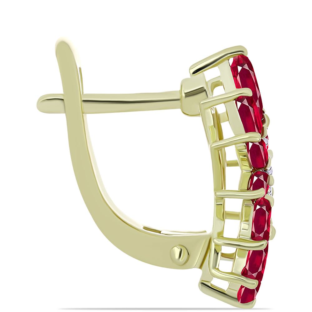 Brincos de Prata com Banho de Ouro com Rubi de Madagáscar e Topázio Branco 2 