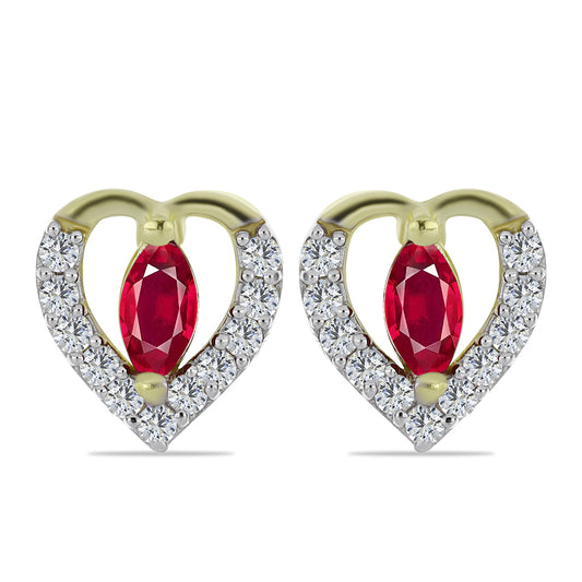 Brincos de Prata com Banho de Ouro com Rubi de Madagáscar e Topázio Branco