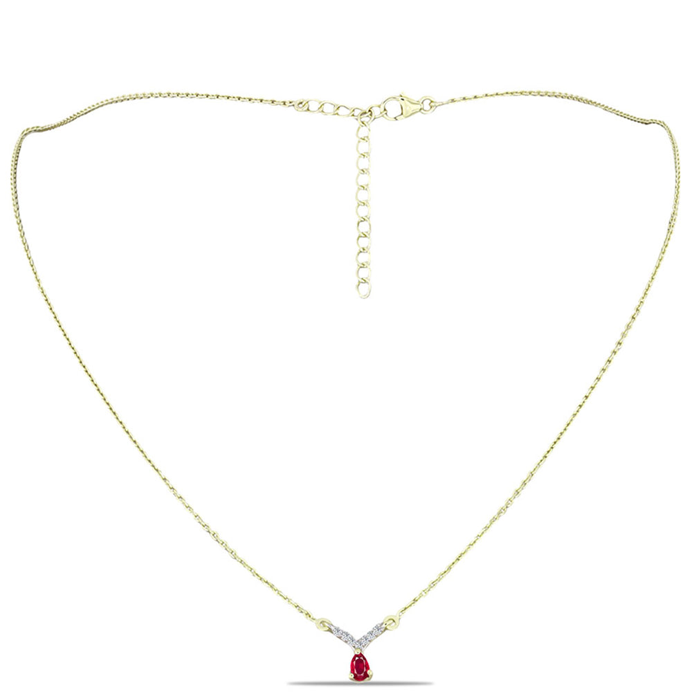 Colar de Prata com Banho de Ouro com Rubi de Madagáscar e Topázio Branco  Contraste: Cabeca de Veado (800)