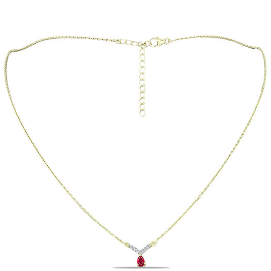 Colar de Prata com Banho de Ouro com Rubi de Madagáscar e Topázio Branco  Contraste: Cabeca de Veado (800)