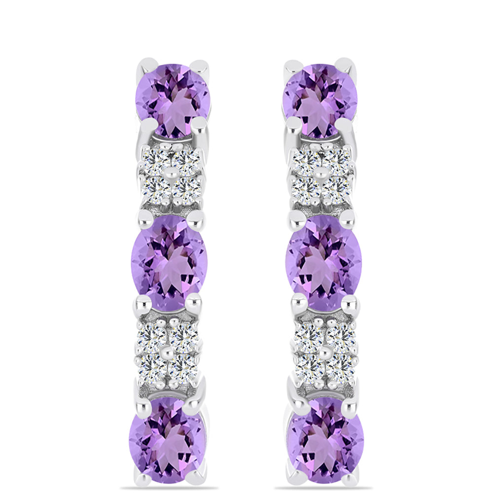 Brincos de Prata com Ametista Rosa de França e Topázio Branco 1 