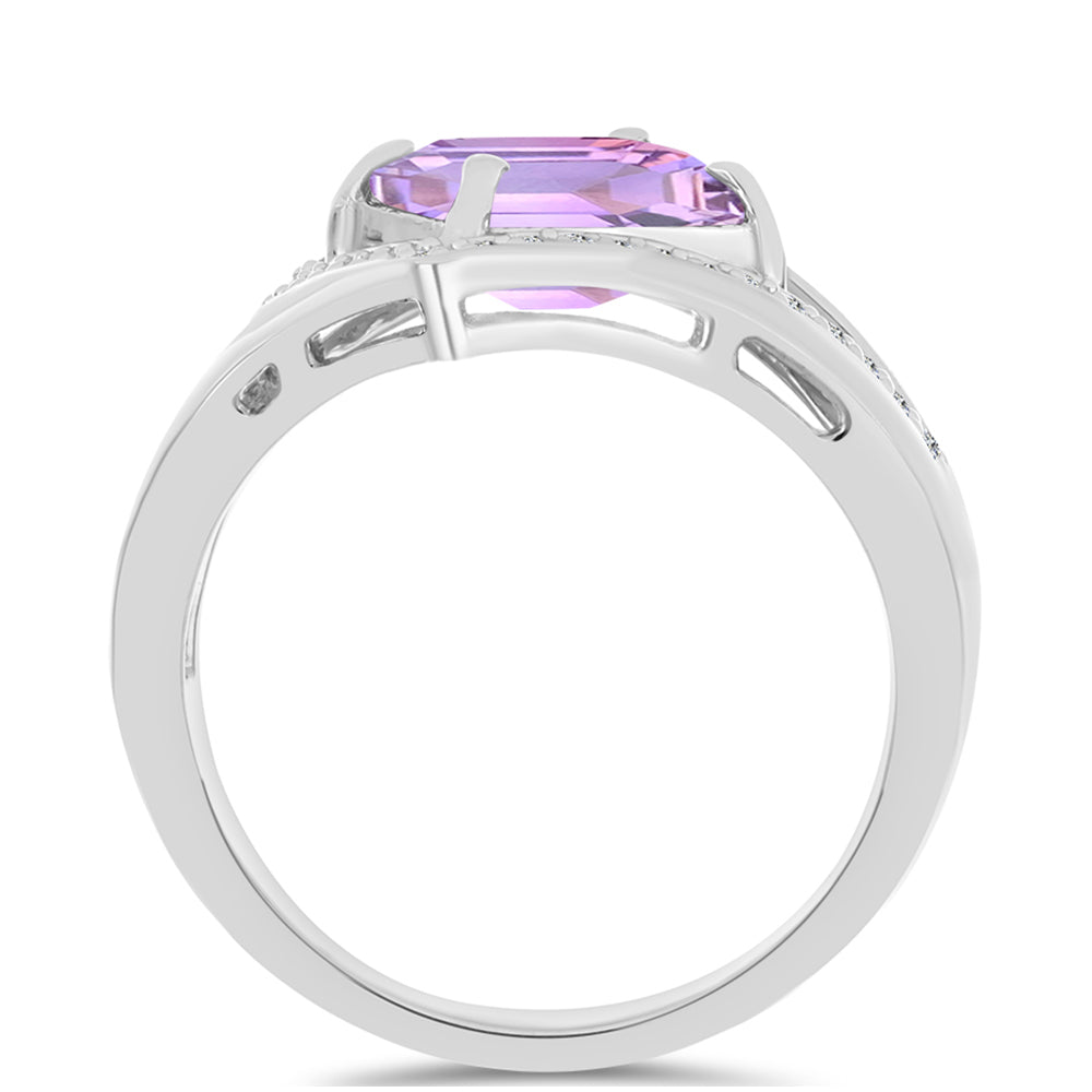 Anel de Prata com Ametista Rosa de França e Topázio Branco  Contraste: Cabeca de Veado (800) 2 