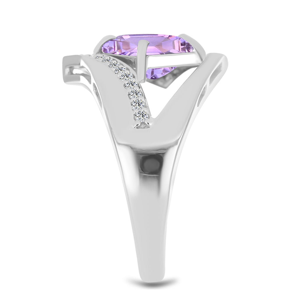 Anel de Prata com Ametista Rosa de França e Topázio Branco  Contraste: Cabeca de Veado (800) 4 