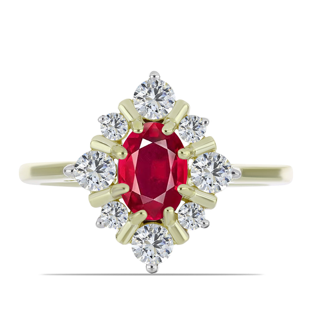 Anel de Prata com Banho de Ouro com Rubi de Madagáscar e Topázio Branco