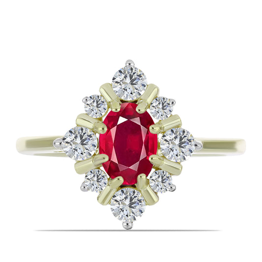 Anel de Prata com Banho de Ouro com Rubi de Madagáscar e Topázio Branco