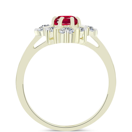 Anel de Prata com Banho de Ouro com Rubi de Madagáscar e Topázio Branco