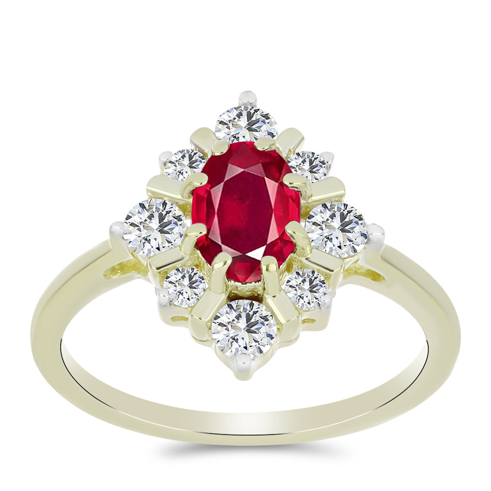 Anel de Prata com Banho de Ouro com Rubi de Madagáscar e Topázio Branco