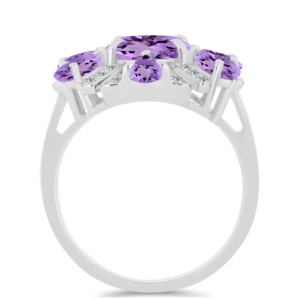 Anel de Prata com Ametista Rosa de França e Topázio Branco  Contraste: Cabeca de Veado (800) 2 