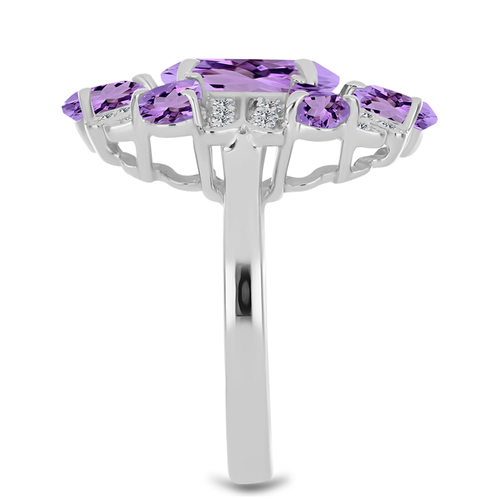 Anel de Prata com Ametista Rosa de França e Topázio Branco  Contraste: Cabeca de Veado (800) 4 