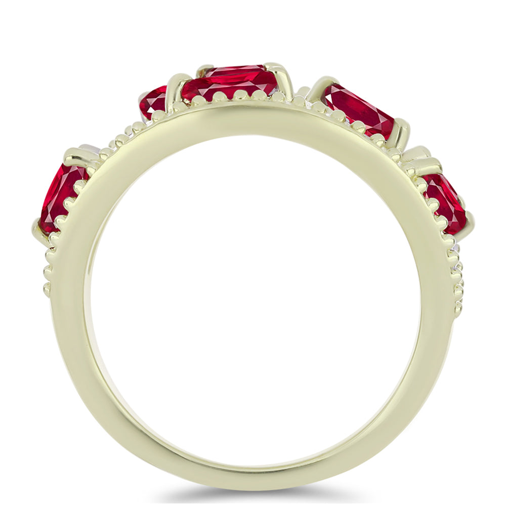 Anel de Prata com Banho de Ouro com Rubi de Madagáscar e Topázio Branco  Contraste: Cabeca de Veado (800)