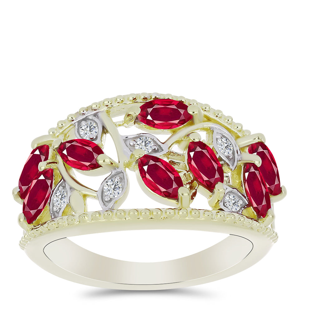 Anel de Prata com Banho de Ouro com Rubi de Madagáscar e Topázio Branco  Contraste: Cabeca de Veado (800) 3 