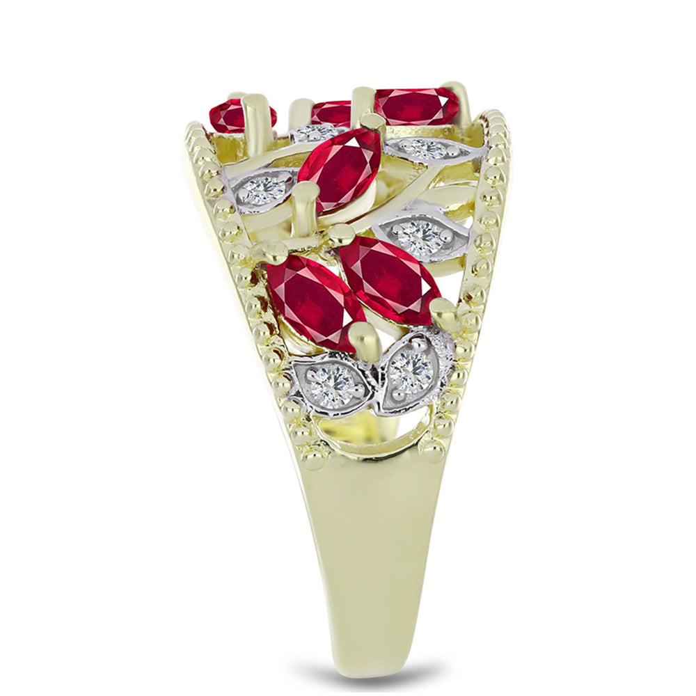 Anel de Prata com Banho de Ouro com Rubi de Madagáscar e Topázio Branco  Contraste: Cabeca de Veado (800) 4 