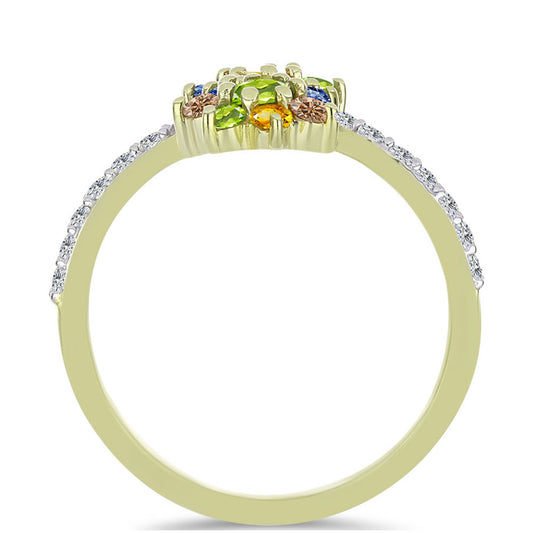 Anel de Prata com Banho de Ouro com Safira Arco-íris de Rosebery e Topázio Branco