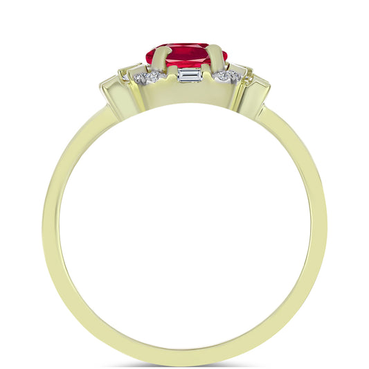 Anel de Prata com Banho de Ouro com Rubi de Madagáscar e Zircão Branco