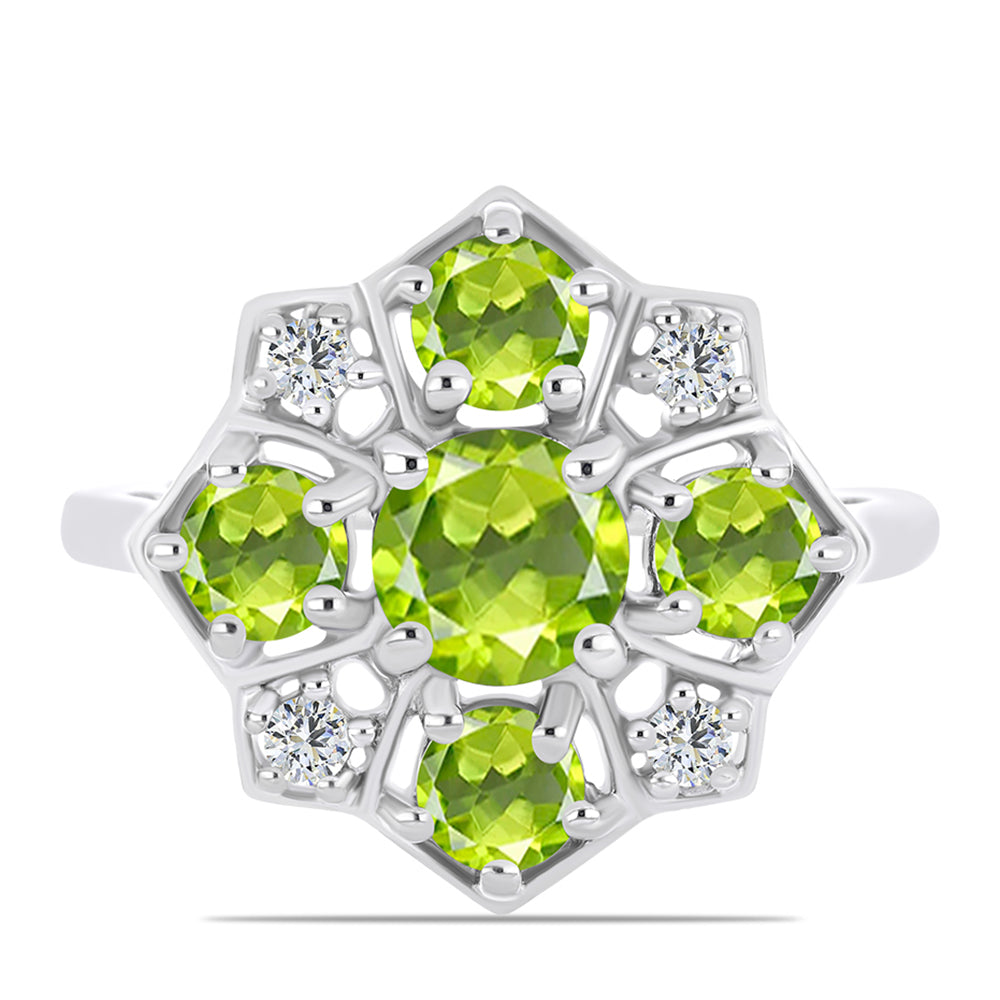 Anel de Prata com Peridoto de Changbai e Topázio Branco  Contraste: Cabeca de Veado (800)