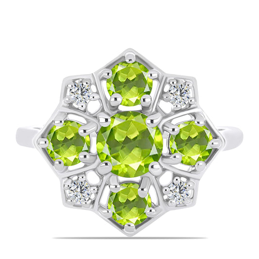 Anel de Prata com Peridoto de Changbai e Topázio Branco  Contraste: Cabeca de Veado (800)