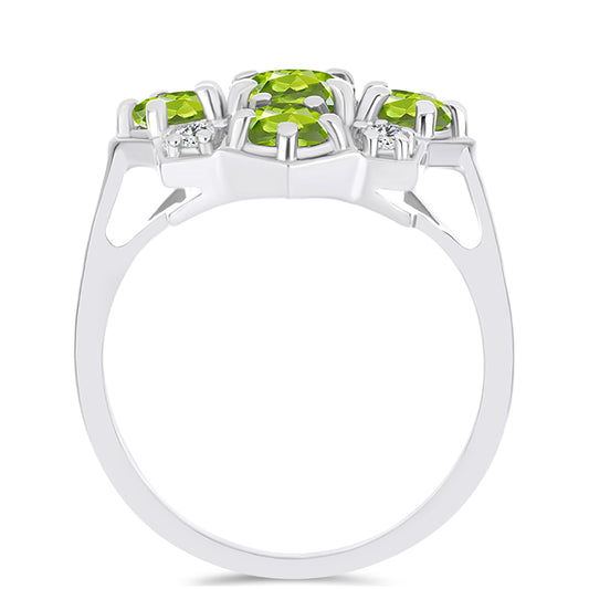 Anel de Prata com Peridoto de Changbai e Topázio Branco  Contraste: Cabeca de Veado (800)