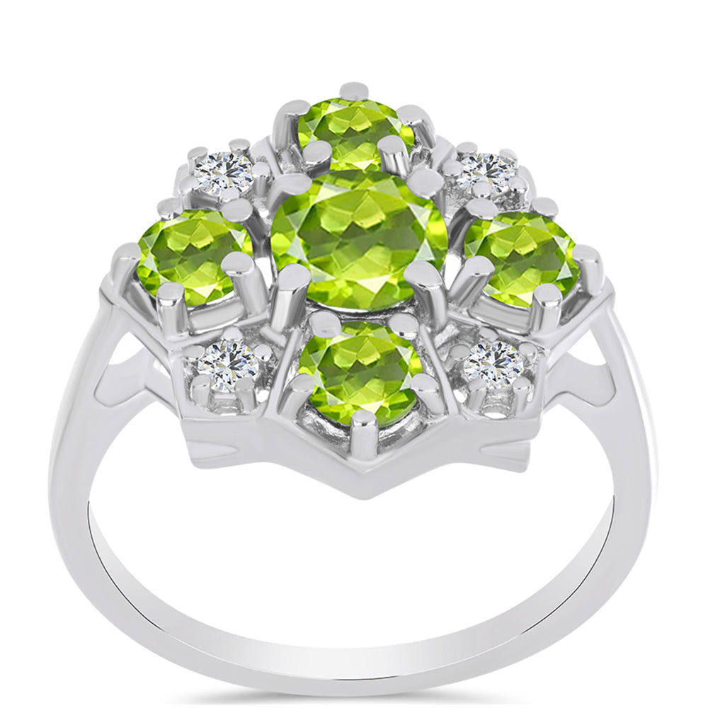 Anel de Prata com Peridoto de Changbai e Topázio Branco  Contraste: Cabeca de Veado (800)